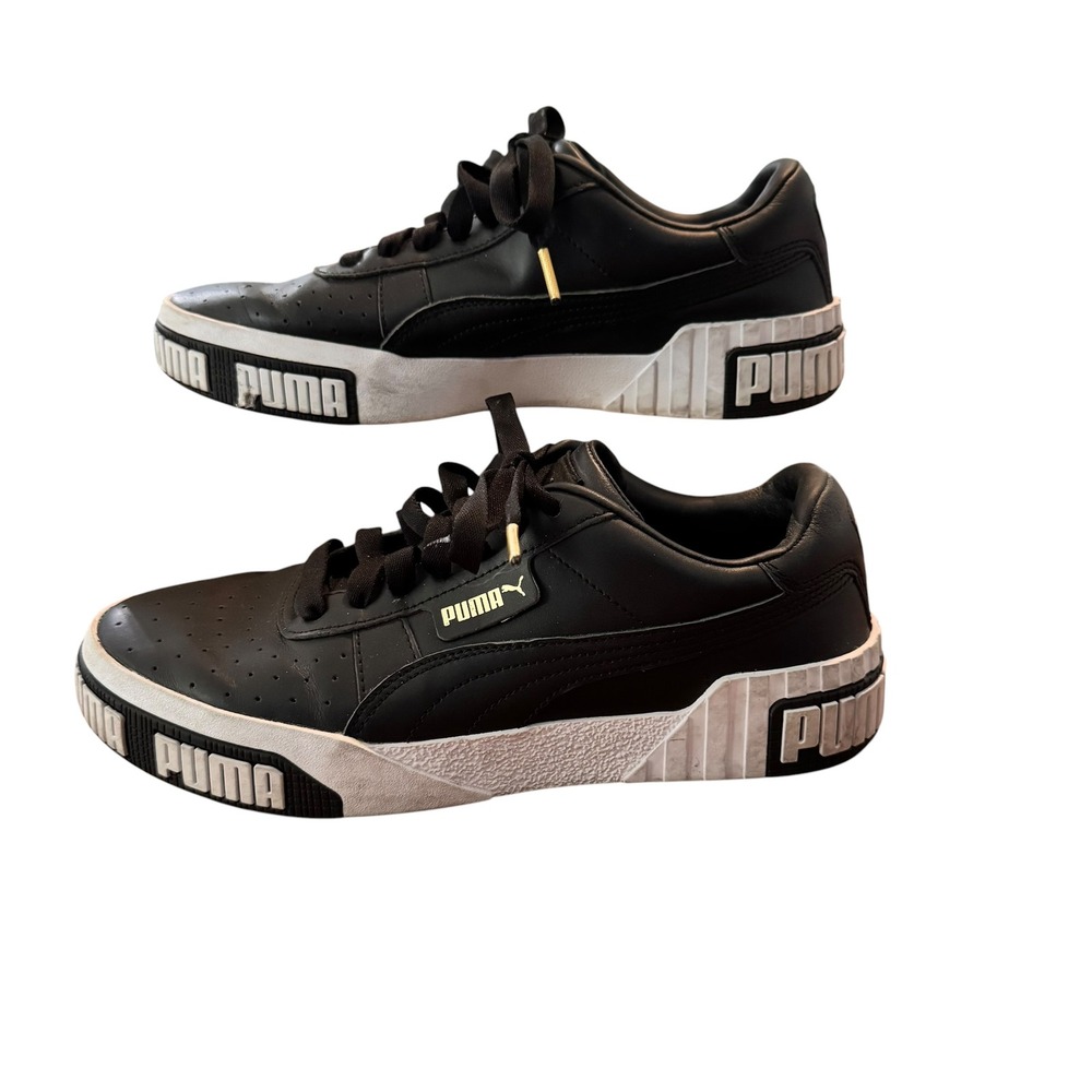 Puma Cali Bold Black Leather Platform Sneakers 370811-03 Womens 10